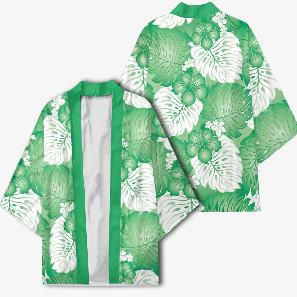 Green Aloha Hawaii Kimono Monstera Hibiscus Plumeria Seamless Vibes LT14 - Polynesian Pride