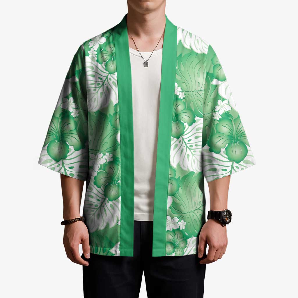 Green Aloha Hawaii Kimono Monstera Hibiscus Plumeria Seamless Vibes LT14 - Polynesian Pride