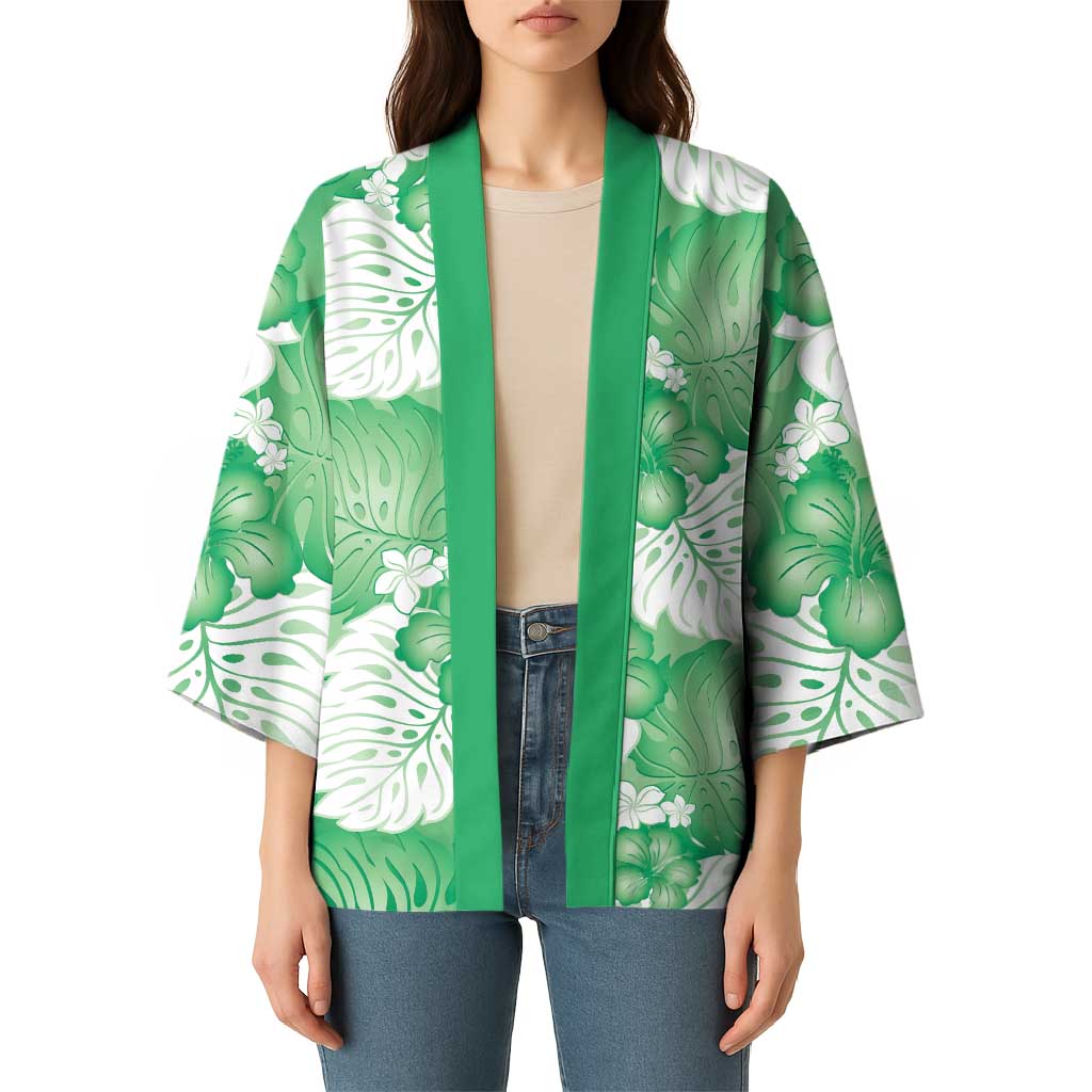 Green Aloha Hawaii Kimono Monstera Hibiscus Plumeria Seamless Vibes LT14 - Polynesian Pride