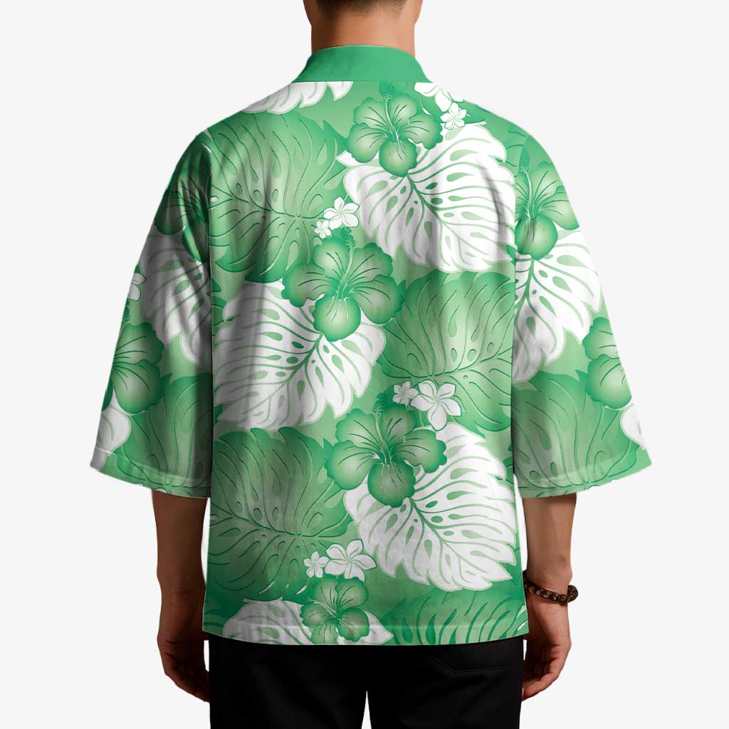 Green Aloha Hawaii Kimono Monstera Hibiscus Plumeria Seamless Vibes LT14 - Polynesian Pride