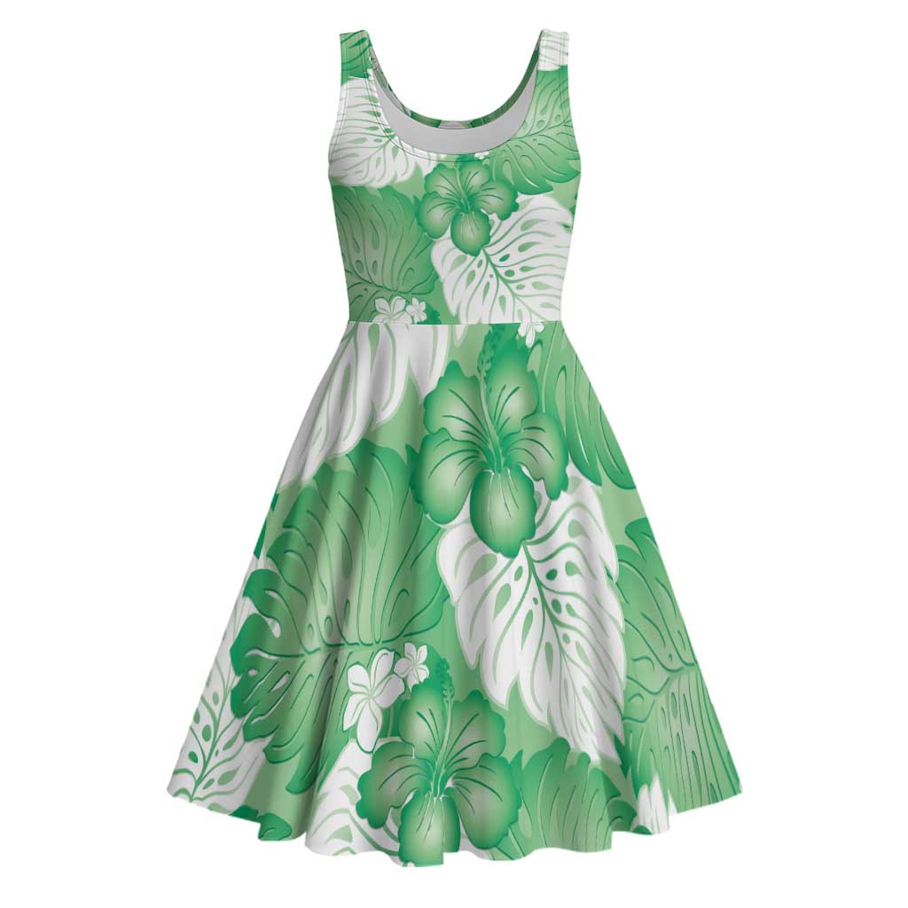 Green Aloha Hawaii Midi Dress Monstera Hibiscus Plumeria Seamless Vibes - Polynesian Pride