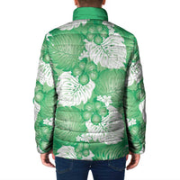 Green Aloha Hawaii Padded Jacket Monstera Hibiscus Plumeria Seamless Vibes - Polynesian Pride