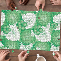 Green Aloha Hawaii Puzzle Monstera Hibiscus Plumeria Seamless Vibes - Polynesian Pride