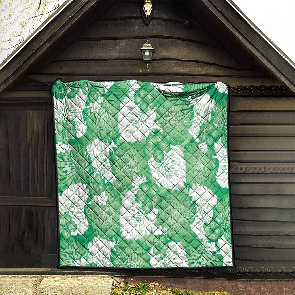 Green Aloha Hawaii Quilt Monstera Hibiscus Plumeria Seamless Vibes - Polynesian Pride