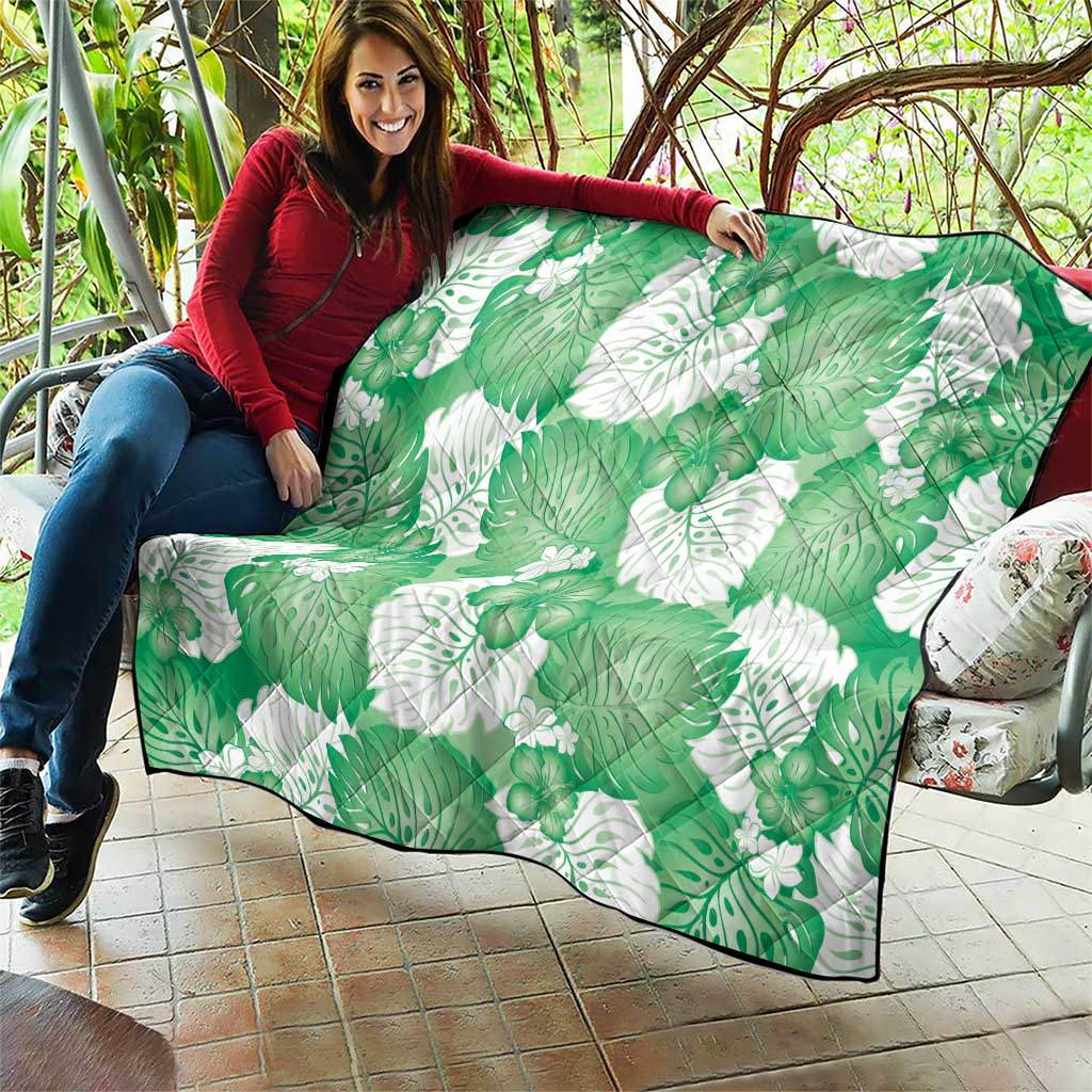 Green Aloha Hawaii Quilt Monstera Hibiscus Plumeria Seamless Vibes - Polynesian Pride