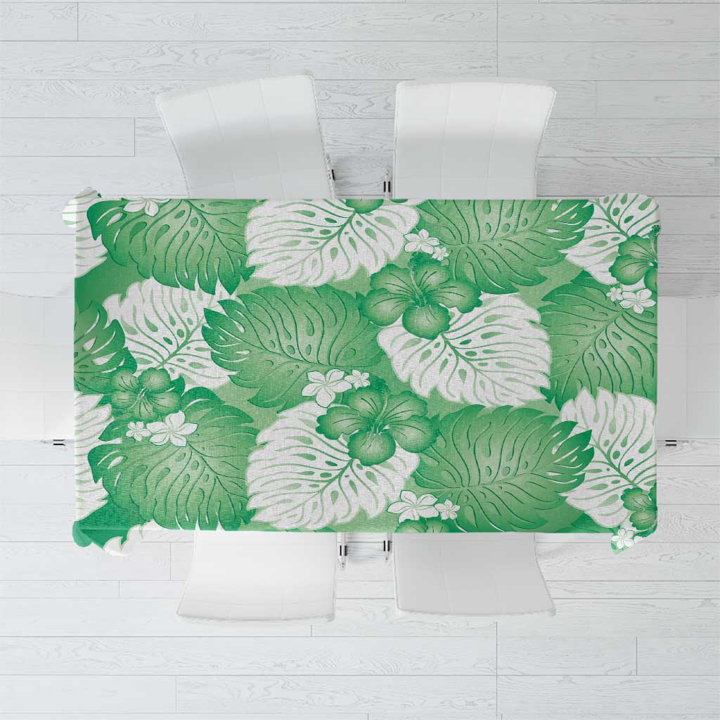 Green Aloha Hawaii Tablecloth Monstera Hibiscus Plumeria Seamless Vibes - Polynesian Pride