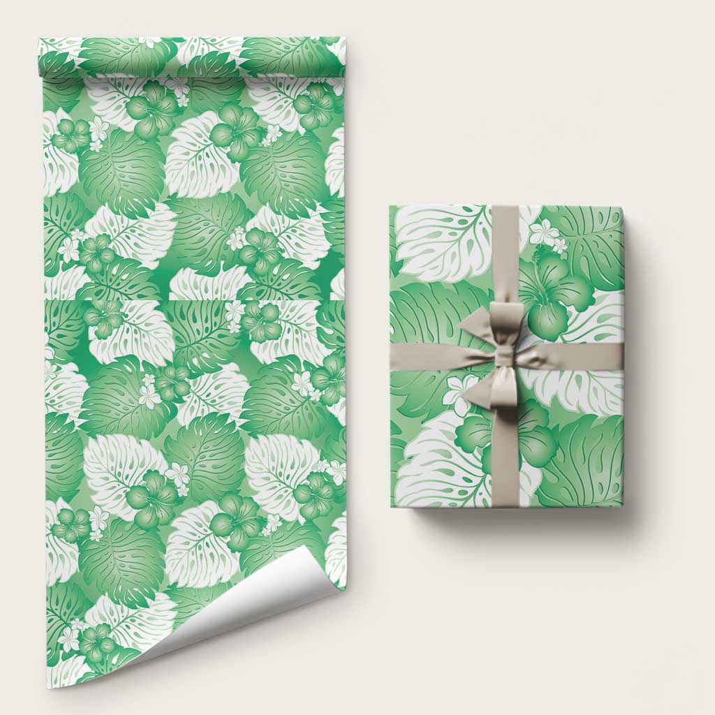 Green Aloha Hawaii Wrapping Paper Monstera Hibiscus Plumeria Seamless Vibes LT14 58" × 23" Green - Polynesian Pride