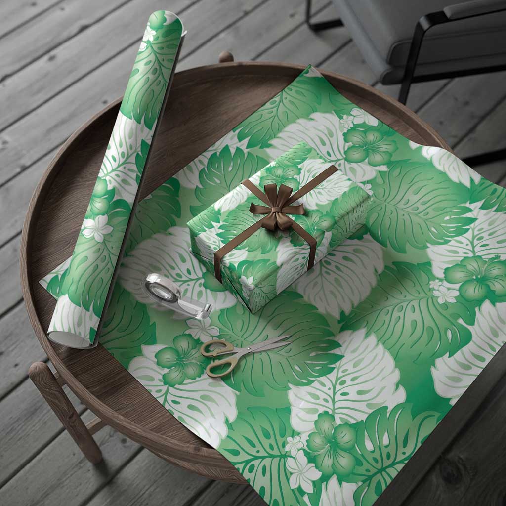 Green Aloha Hawaii Wrapping Paper Monstera Hibiscus Plumeria Seamless Vibes LT14 - Polynesian Pride