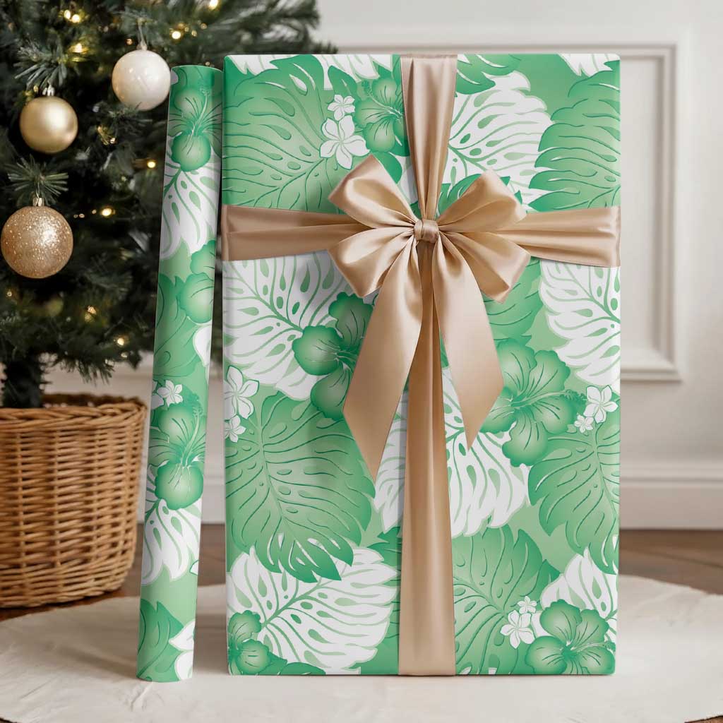 Green Aloha Hawaii Wrapping Paper Monstera Hibiscus Plumeria Seamless Vibes LT14 - Polynesian Pride