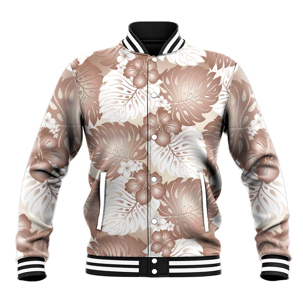 Mocha Mousse Aloha Hawaii Baseball Jacket Monstera Hibiscus Plumeria Seamless Vibes - Polynesian Pride