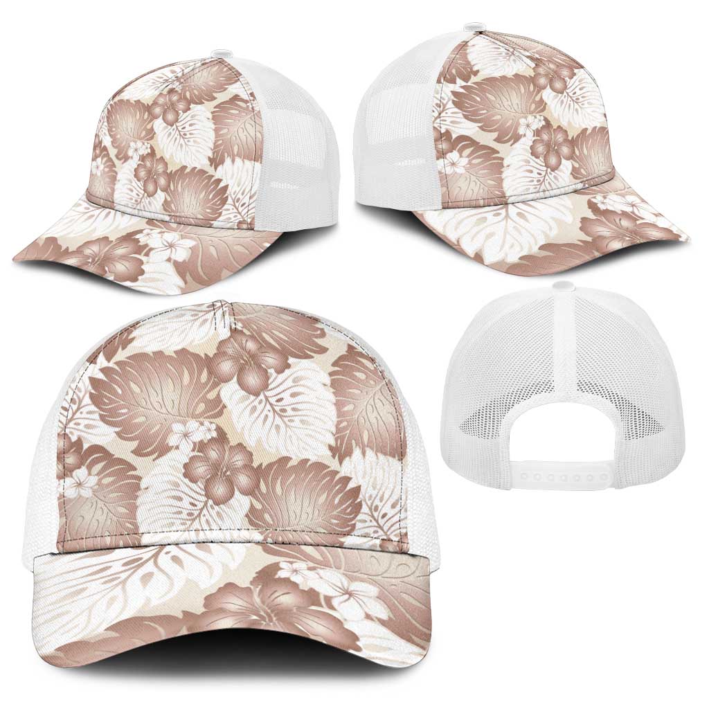 Mocha Mousse Aloha Hawaii Baseball Net Cap Monstera Hibiscus Plumeria Seamless Vibes - Polynesian Pride