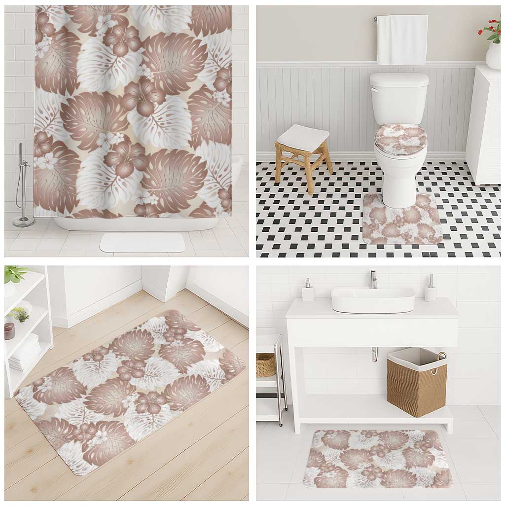 Mocha Mousse Aloha Hawaii Bathroom Set Monstera Hibiscus Plumeria Seamless Vibes - Polynesian Pride