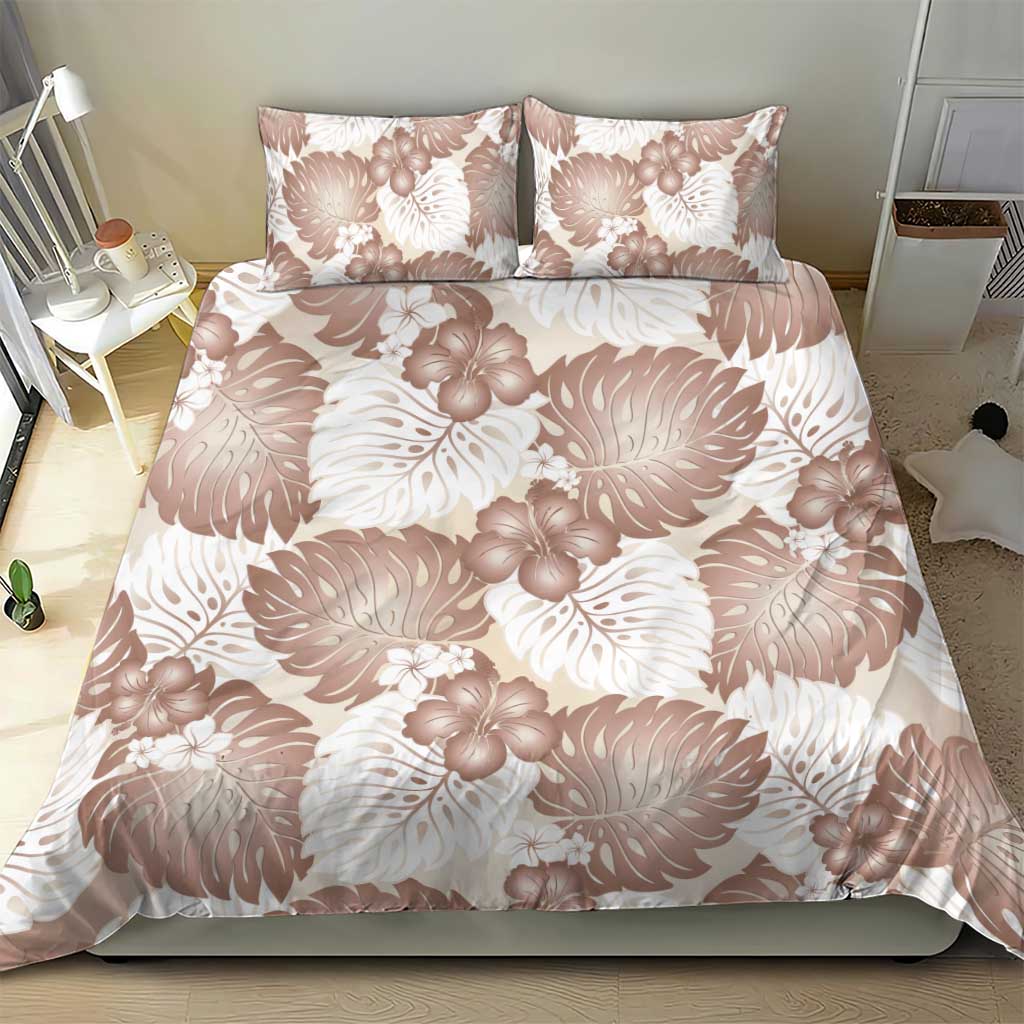 Mocha Mousse Aloha Hawaii Bedding Set Monstera Hibiscus Plumeria Seamless Vibes - Polynesian Pride