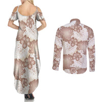 Mocha Mousse Aloha Hawaii Couples Matching Summer Maxi Dress and Long Sleeve Button Shirt Monstera Hibiscus Plumeria Seamless Vibes - Polynesian Pride