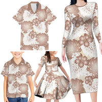 Mocha Mousse Aloha Hawaii Family Matching Long Sleeve Bodycon Dress and Hawaiian Shirt Monstera Hibiscus Plumeria Seamless Vibes LT14 - Polynesian Pride