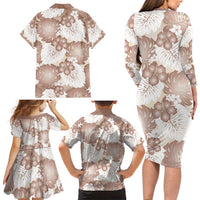 Mocha Mousse Aloha Hawaii Family Matching Long Sleeve Bodycon Dress and Hawaiian Shirt Monstera Hibiscus Plumeria Seamless Vibes LT14 - Polynesian Pride