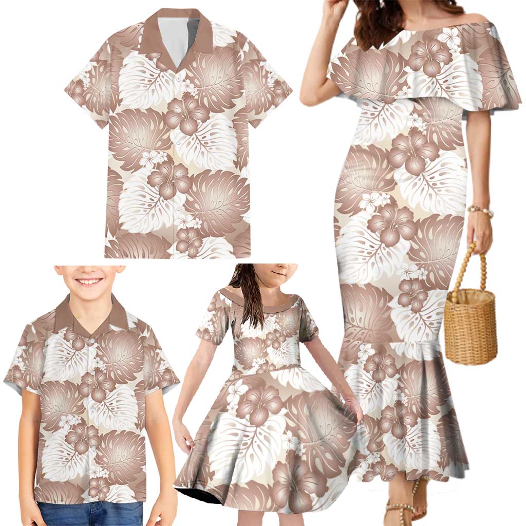 Mocha Mousse Aloha Hawaii Family Matching Mermaid Dress and Hawaiian Shirt Monstera Hibiscus Plumeria Seamless Vibes - Polynesian Pride