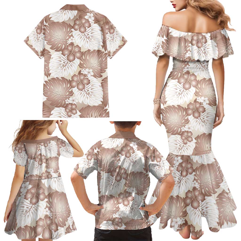 Mocha Mousse Aloha Hawaii Family Matching Mermaid Dress and Hawaiian Shirt Monstera Hibiscus Plumeria Seamless Vibes LT14 - Polynesian Pride
