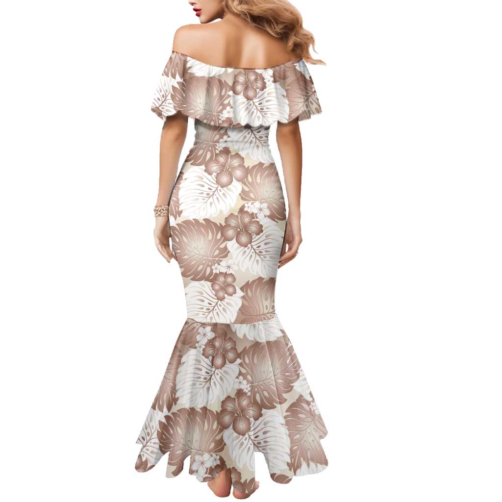 Mocha Mousse Aloha Hawaii Family Matching Mermaid Dress and Hawaiian Shirt Monstera Hibiscus Plumeria Seamless Vibes LT14 - Polynesian Pride