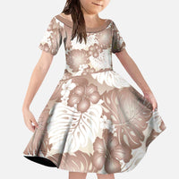 Mocha Mousse Aloha Hawaii Family Matching Off The Shoulder Long Sleeve Dress and Hawaiian Shirt Monstera Hibiscus Plumeria Seamless Vibes - Polynesian Pride