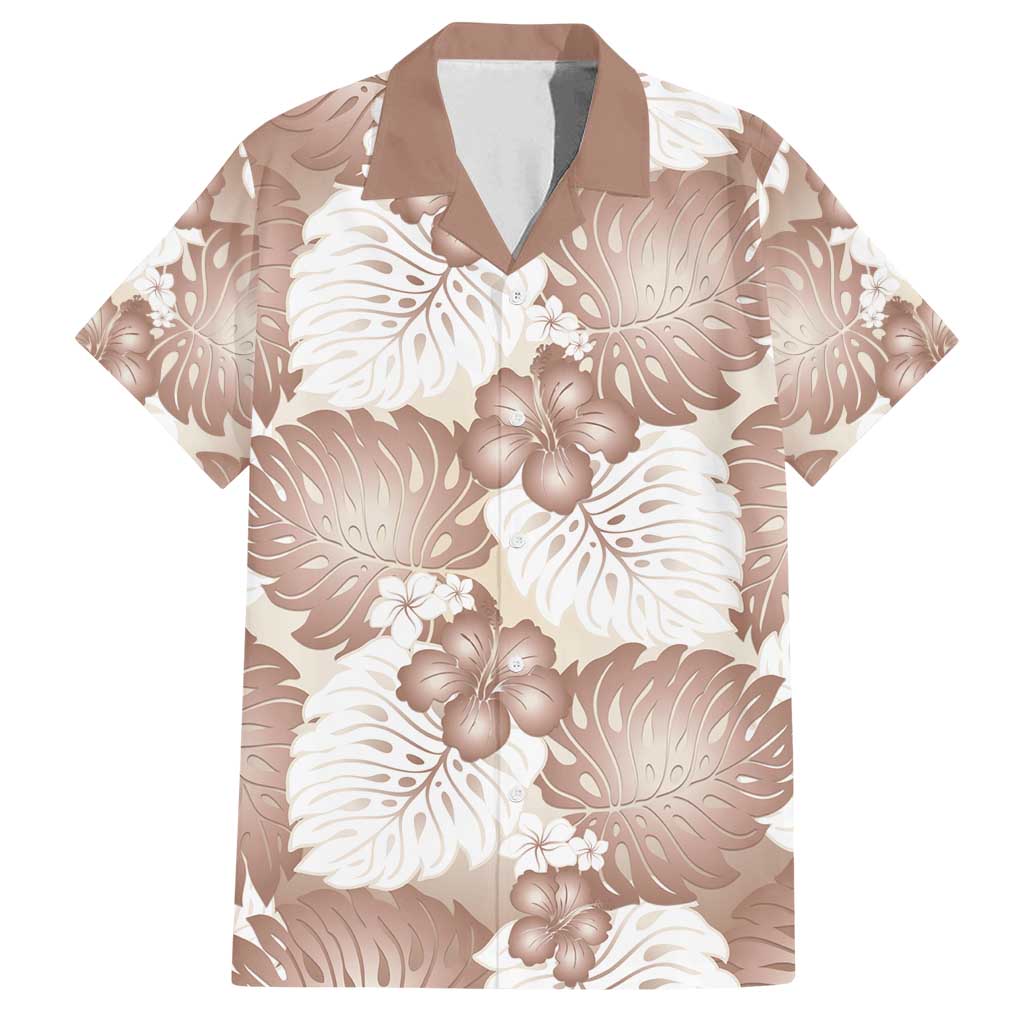 Mocha Mousse Aloha Hawaii Family Matching Off Shoulder Maxi Dress and Hawaiian Shirt Monstera Hibiscus Plumeria Seamless Vibes LT14 Dad's Shirt - Short Sleeve Mocha Mousse - Polynesian Pride