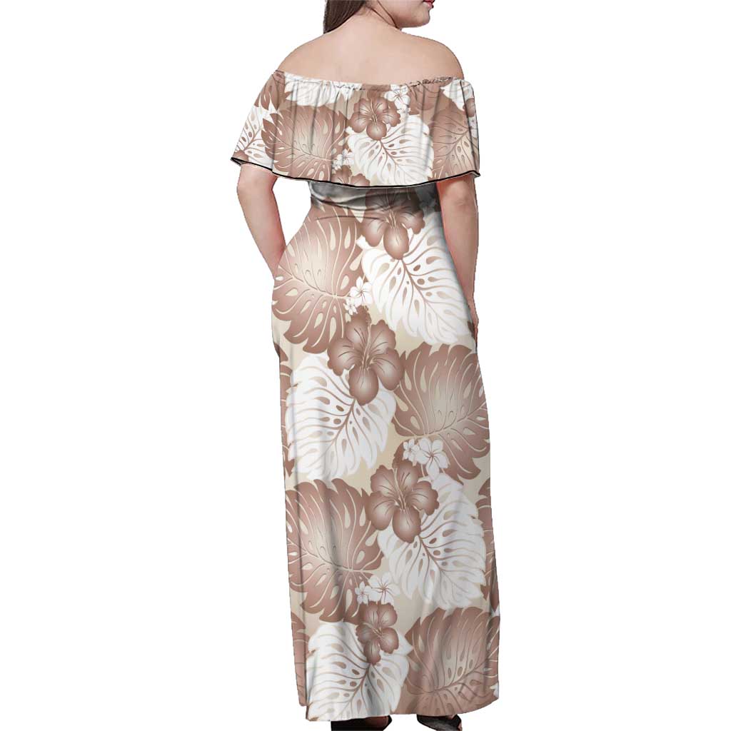 Mocha Mousse Aloha Hawaii Family Matching Off Shoulder Maxi Dress and Hawaiian Shirt Monstera Hibiscus Plumeria Seamless Vibes LT14 - Polynesian Pride