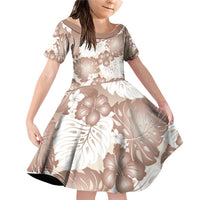 Mocha Mousse Aloha Hawaii Family Matching Off Shoulder Short Dress and Hawaiian Shirt Monstera Hibiscus Plumeria Seamless Vibes LT14 Daughter's Dress Mocha Mousse - Polynesian Pride