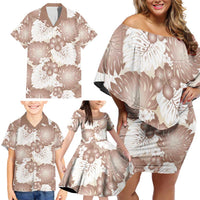 Mocha Mousse Aloha Hawaii Family Matching Off Shoulder Short Dress and Hawaiian Shirt Monstera Hibiscus Plumeria Seamless Vibes LT14 - Polynesian Pride