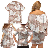 Mocha Mousse Aloha Hawaii Family Matching Off Shoulder Short Dress and Hawaiian Shirt Monstera Hibiscus Plumeria Seamless Vibes LT14 - Polynesian Pride