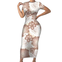 Mocha Mousse Aloha Hawaii Family Matching Short Sleeve Bodycon Dress and Hawaiian Shirt Monstera Hibiscus Plumeria Seamless Vibes LT14 Mom's Dress Mocha Mousse - Polynesian Pride