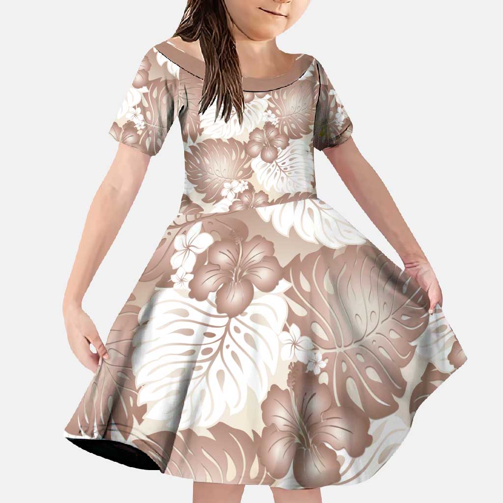 Mocha Mousse Aloha Hawaii Family Matching Summer Maxi Dress and Hawaiian Shirt Monstera Hibiscus Plumeria Seamless Vibes LT14 Daughter's Dress Mocha Mousse - Polynesian Pride
