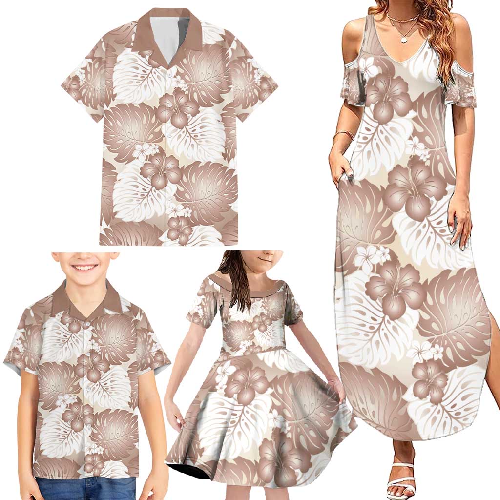 Mocha Mousse Aloha Hawaii Family Matching Summer Maxi Dress and Hawaiian Shirt Monstera Hibiscus Plumeria Seamless Vibes LT14 - Polynesian Pride