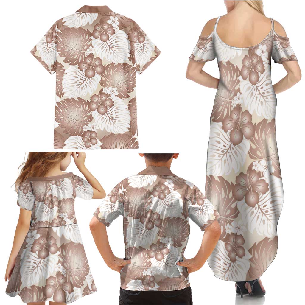 Mocha Mousse Aloha Hawaii Family Matching Summer Maxi Dress and Hawaiian Shirt Monstera Hibiscus Plumeria Seamless Vibes LT14 - Polynesian Pride