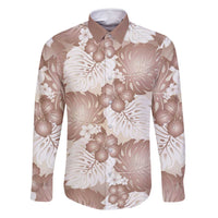 Mocha Mousse Aloha Hawaii Family Matching Summer Maxi Dress and Hawaiian Shirt Monstera Hibiscus Plumeria Seamless Vibes LT14 Dad's Shirt - Long Sleeve Mocha Mousse - Polynesian Pride