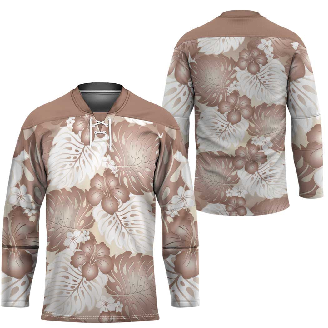 Mocha Mousse Aloha Hawaii Hockey Jersey Monstera Hibiscus Plumeria Seamless Vibes - Polynesian Pride