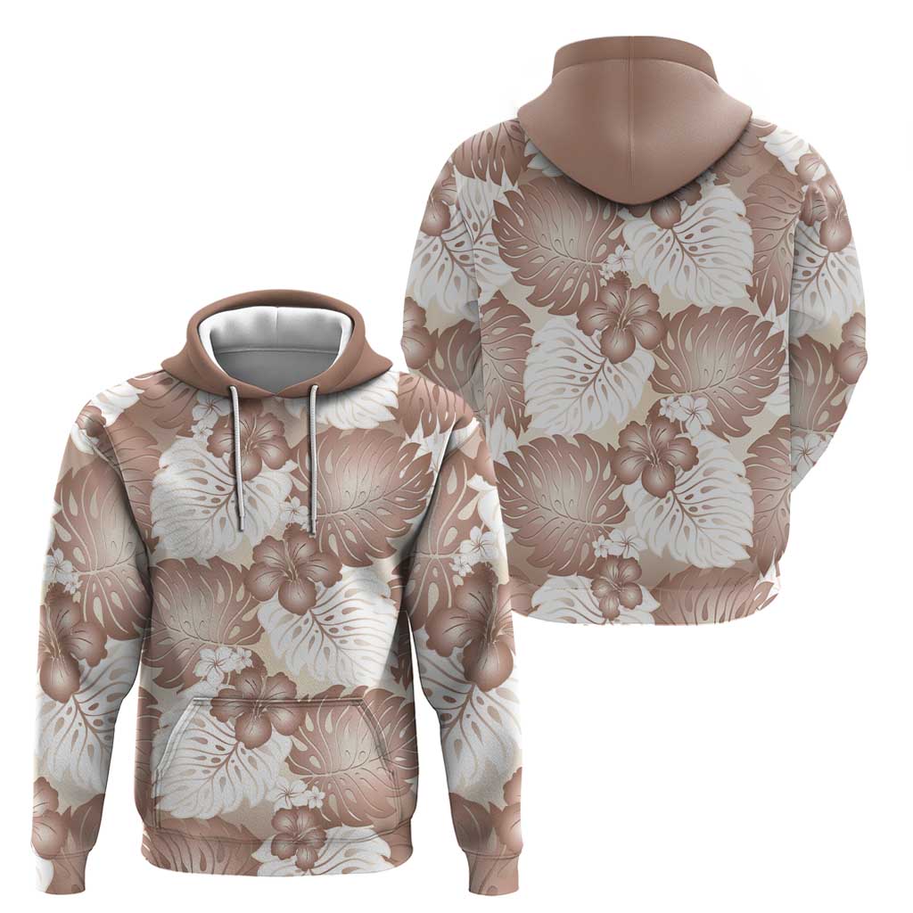 Mocha Mousse Aloha Hawaii Hoodie Monstera Hibiscus Plumeria Seamless Vibes - Polynesian Pride