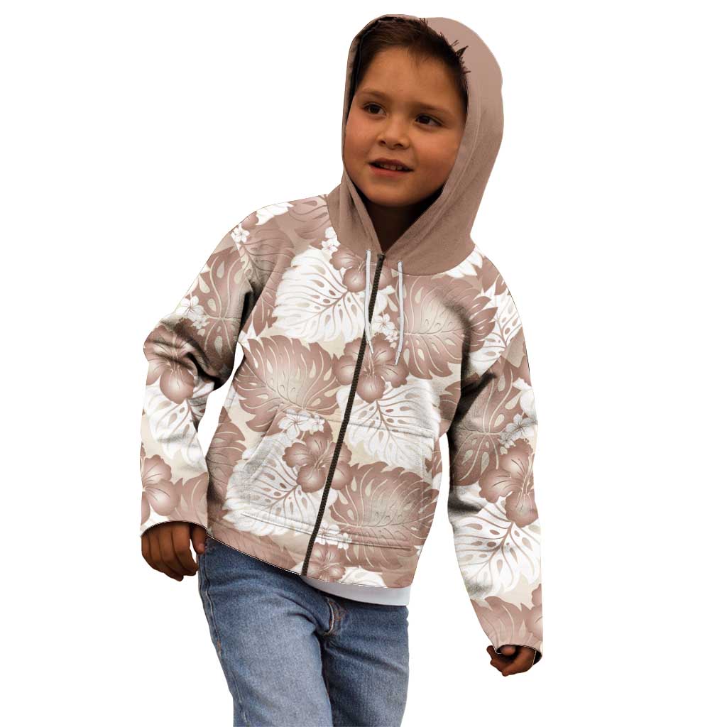 Mocha Mousse Aloha Hawaii Kid Hoodie Monstera Hibiscus Plumeria Seamless Vibes - Polynesian Pride