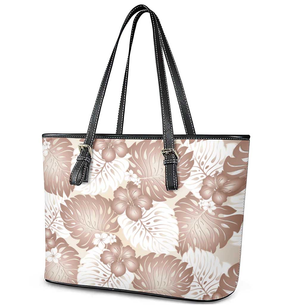 Mocha Mousse Aloha Hawaii Leather Tote Bag Monstera Hibiscus Plumeria Seamless Vibes LT14 - Polynesian Pride