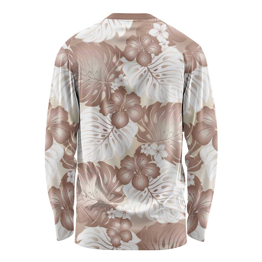 Mocha Mousse Aloha Hawaii Long Sleeve Shirt Monstera Hibiscus Plumeria Seamless Vibes - Polynesian Pride