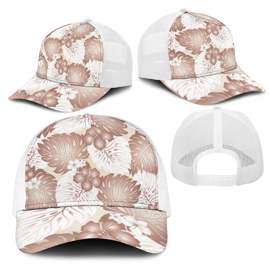 Mocha Mousse Aloha Hawaii Mesh Trucker Cap Monstera Hibiscus Plumeria Seamless Vibes - Polynesian Pride