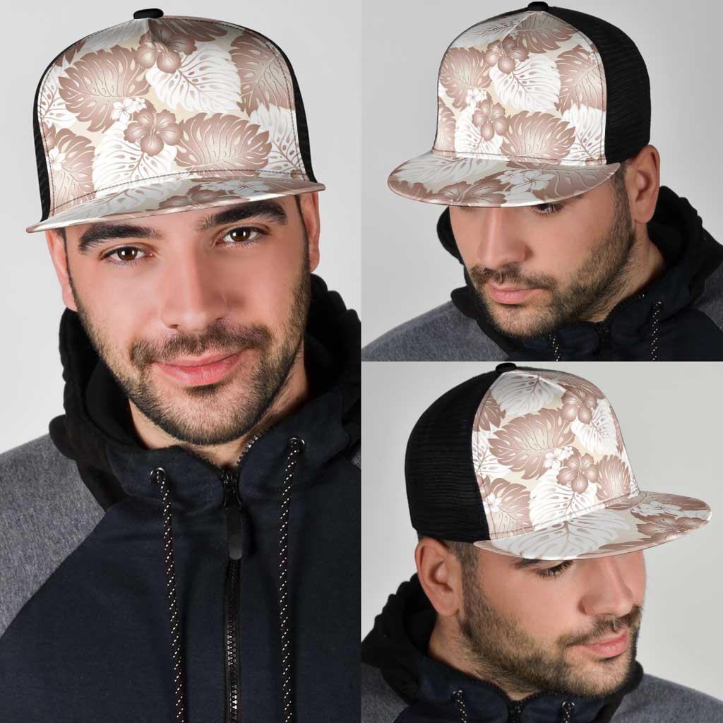 Mocha Mousse Aloha Hawaii Mesh Trucker Cap Monstera Hibiscus Plumeria Seamless Vibes - Polynesian Pride