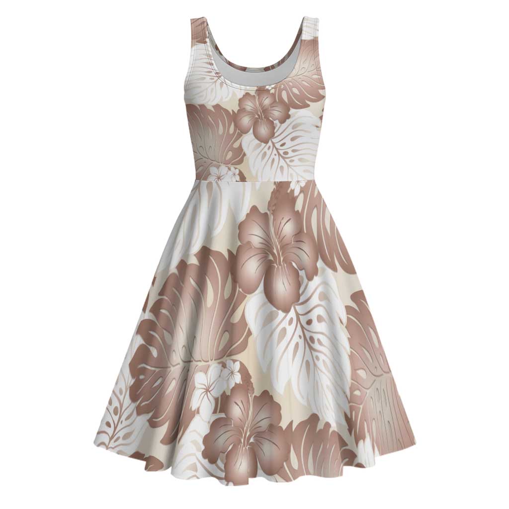 Mocha Mousse Aloha Hawaii Midi Dress Monstera Hibiscus Plumeria Seamless Vibes - Polynesian Pride