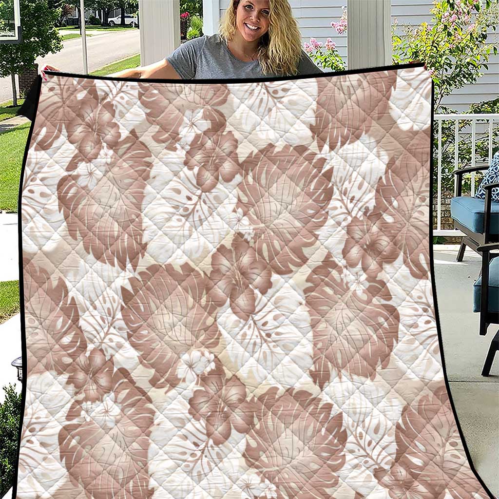Mocha Mousse Aloha Hawaii Quilt Monstera Hibiscus Plumeria Seamless Vibes - Polynesian Pride