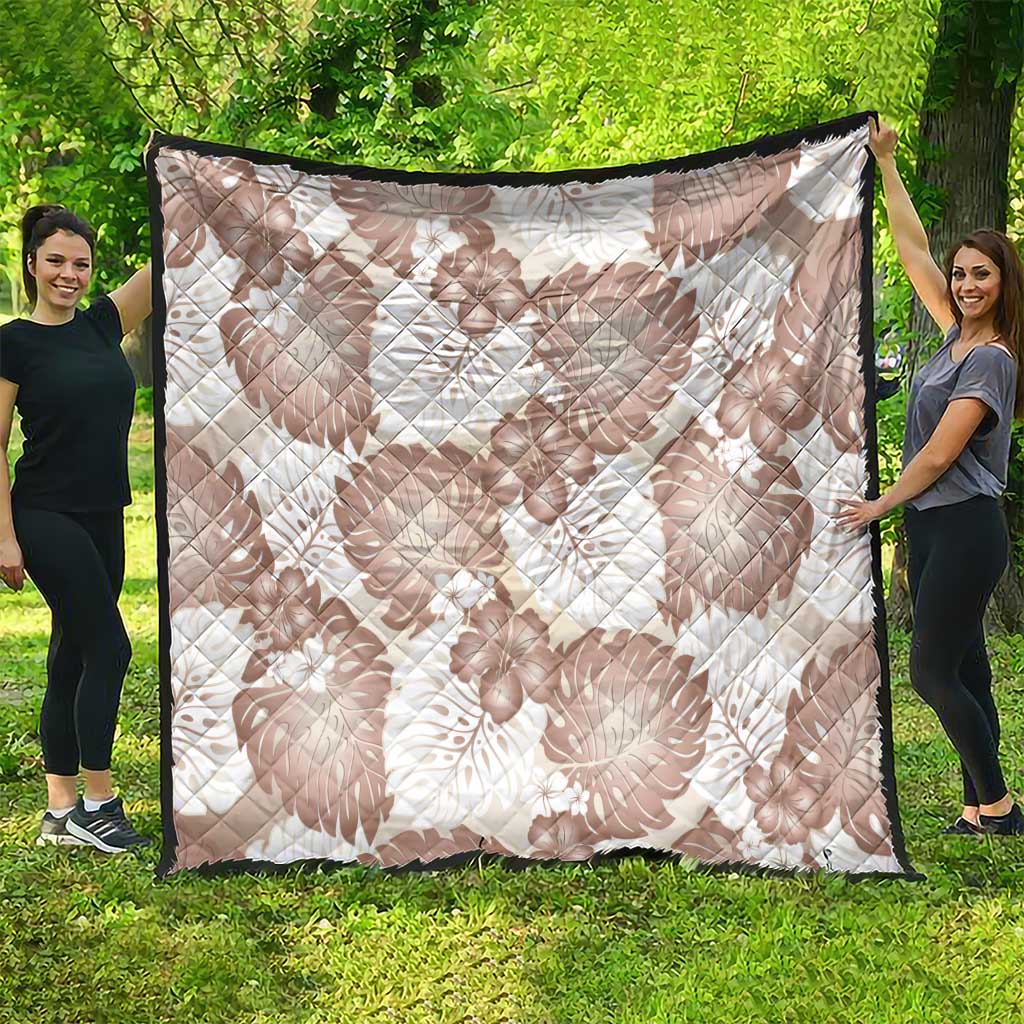 Mocha Mousse Aloha Hawaii Quilt Monstera Hibiscus Plumeria Seamless Vibes - Polynesian Pride