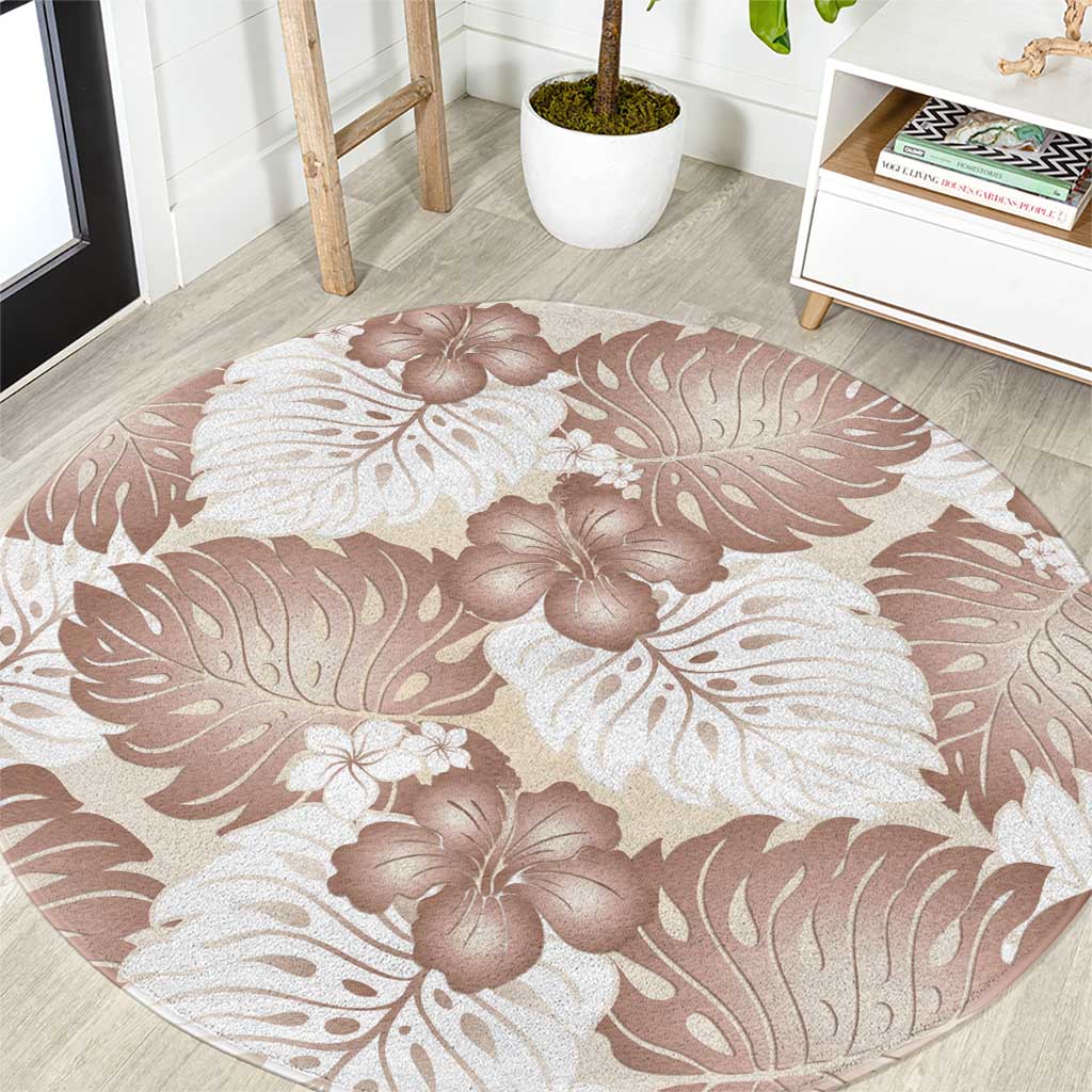 Mocha Mousse Aloha Hawaii Round Carpet Monstera Hibiscus Plumeria Seamless Vibes - Polynesian Pride