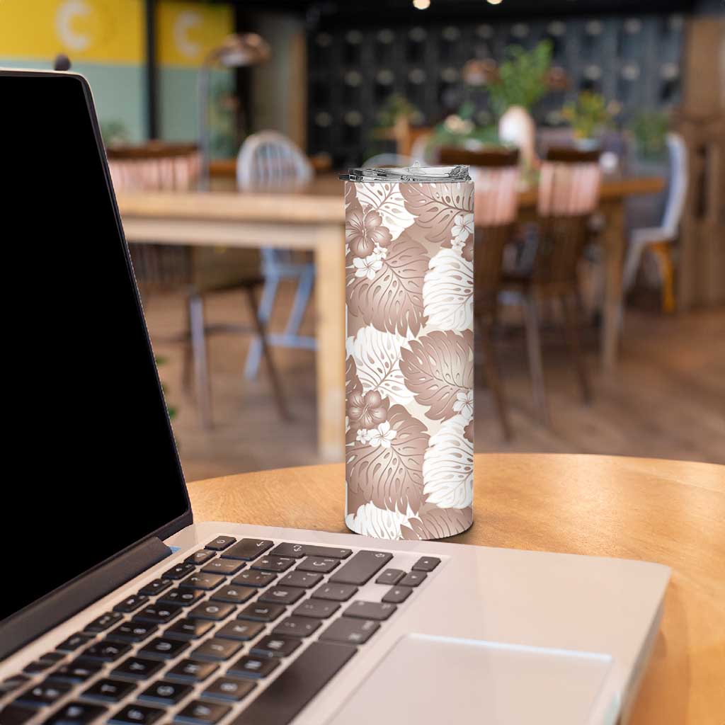 Mocha Mousse Aloha Hawaii Skinny Tumbler Monstera Hibiscus Plumeria Seamless Vibes - Polynesian Pride