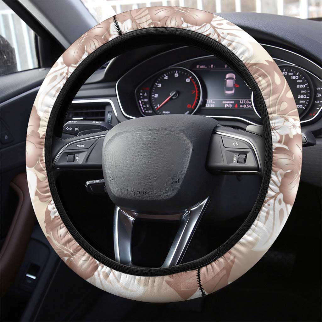 Mocha Mousse Aloha Hawaii Steering Wheel Cover Monstera Hibiscus Plumeria Seamless Vibes - Polynesian Pride