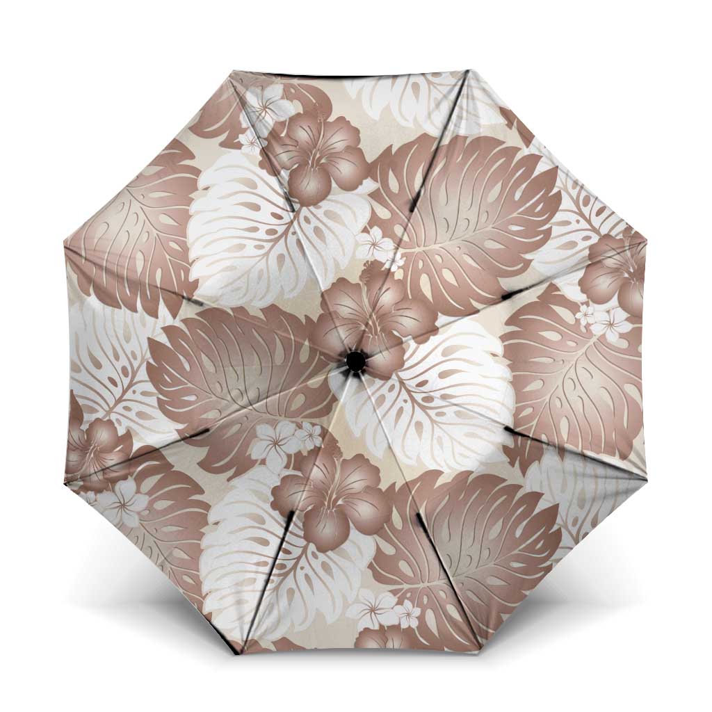 Mocha Mousse Aloha Hawaii Umbrella Monstera Hibiscus Plumeria Seamless Vibes - Polynesian Pride