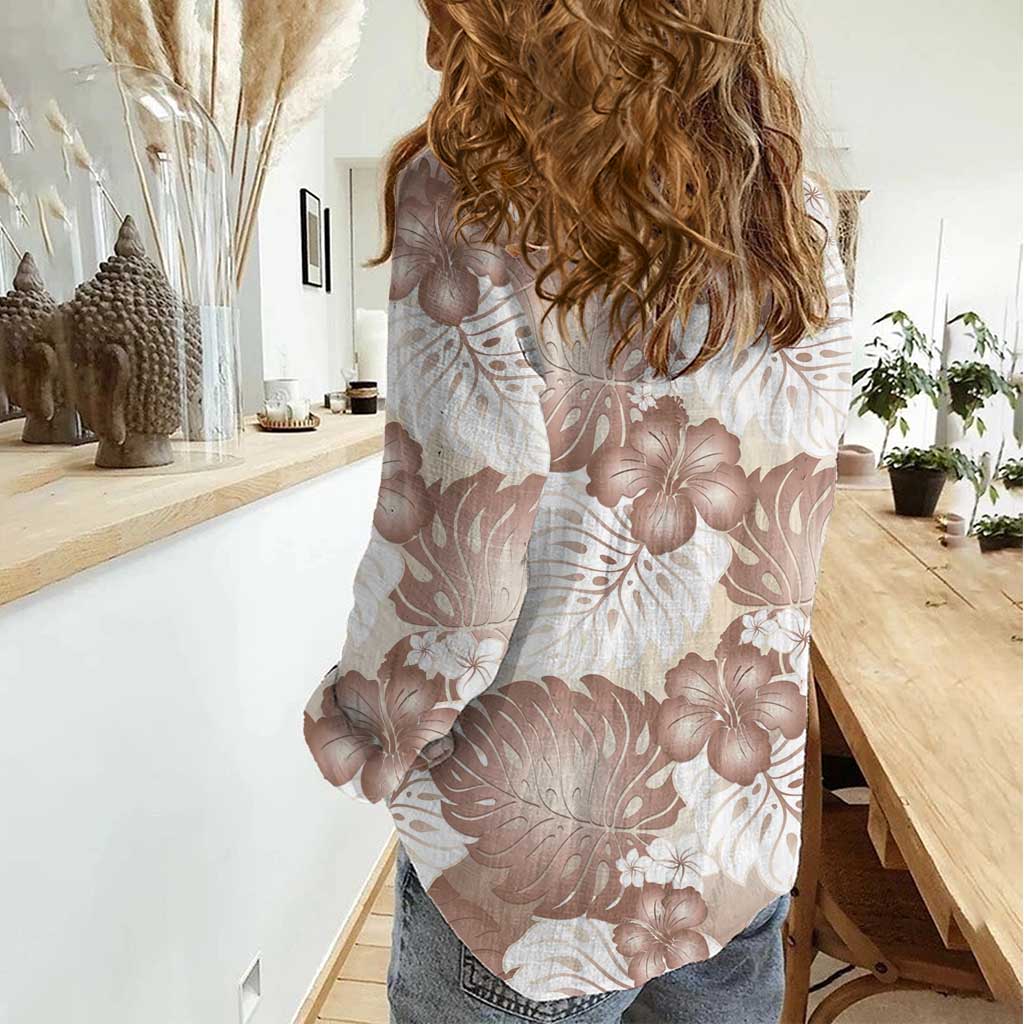 Mocha Mousse Aloha Hawaii Women Casual Shirt Monstera Hibiscus Plumeria Seamless Vibes - Polynesian Pride