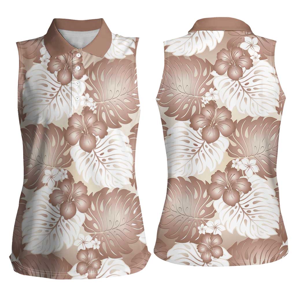 Mocha Mousse Aloha Hawaii Women Sleeveless Polo Shirt Monstera Hibiscus Plumeria Seamless Vibes - Polynesian Pride